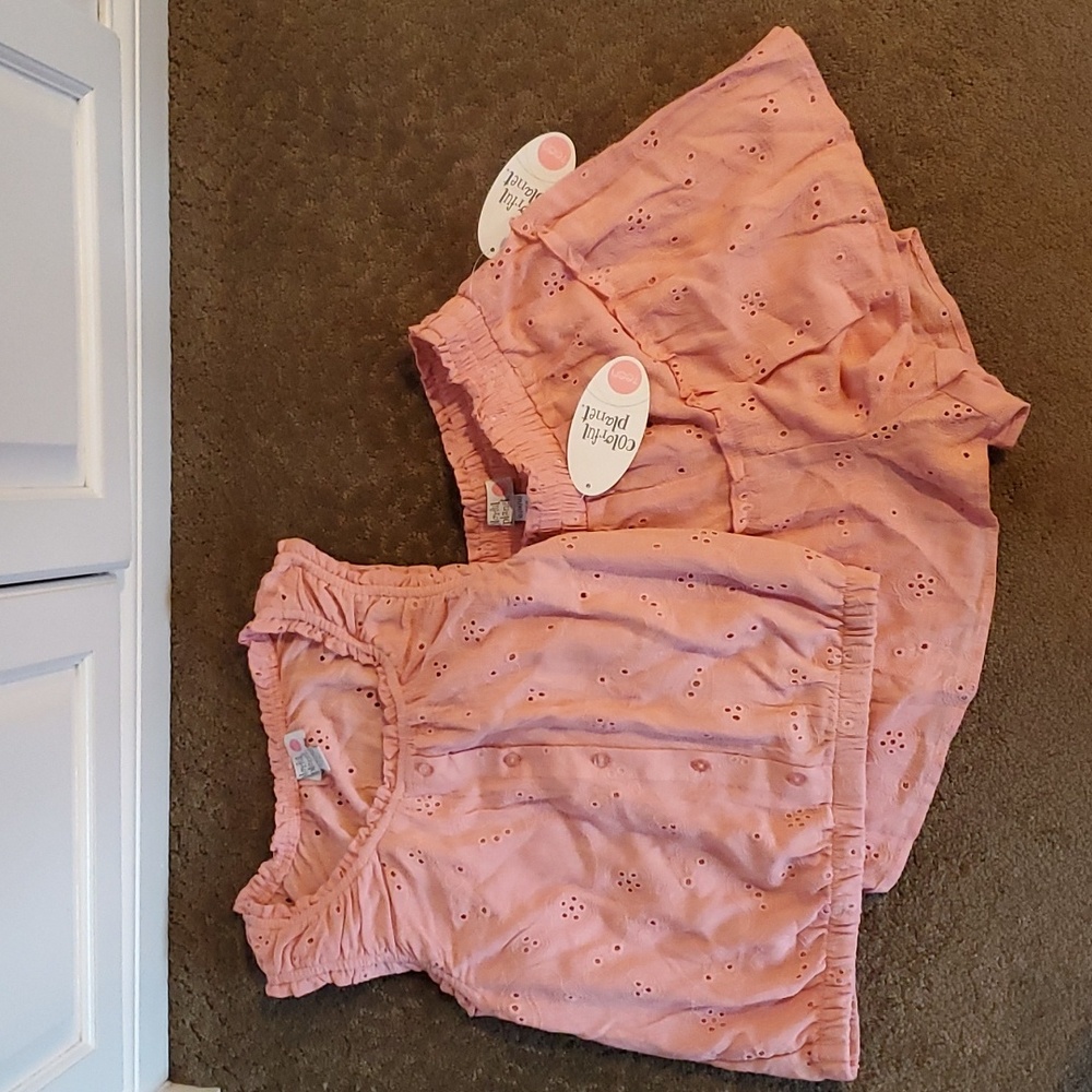 Girls Colorful Planet Eyelet Tank Top and Shorts (Skorts) Size XL Coral Clay NWT